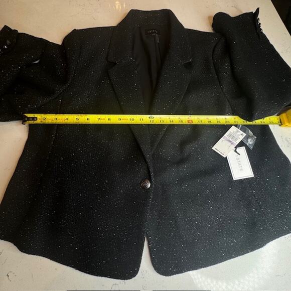 Womens Elevated Basic Cropped Tweed Blazer Sz 22W Black Gold Flecks Jacket - Picture 15 of 16